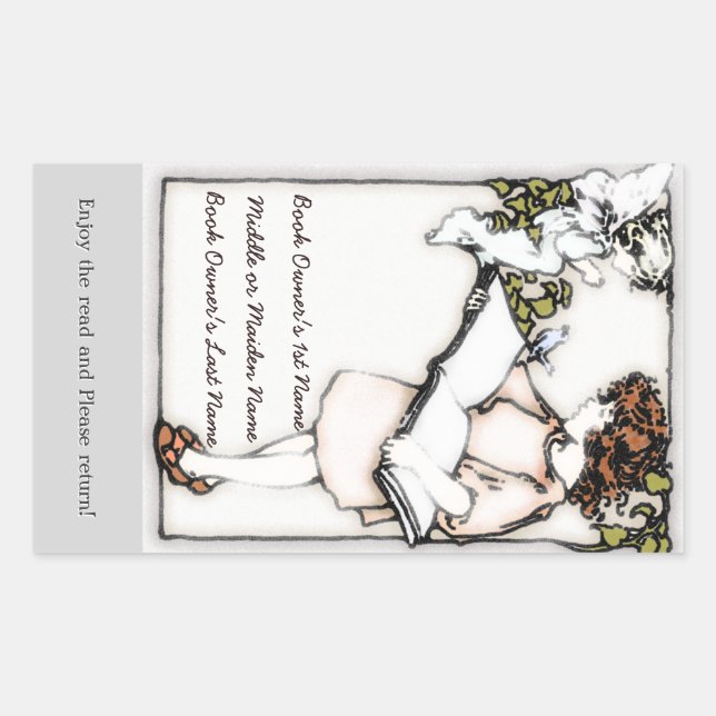 Victorian Girl Reading Personalised Bookplate Rectangular Sticker (Front)