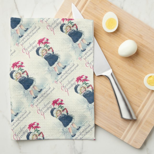 Victorian Girl Vintage Christmas Kitchen Towels (Quarter Fold)