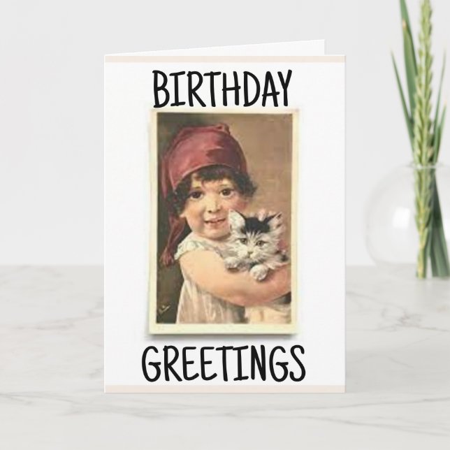 VICTORIAN GIRL WITH CAT VINTAGE Greeting Card (Front)