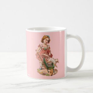 VICTORIAN GIRL WITH DOG DRINKING CUPS