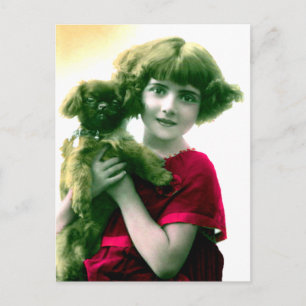 Victorian Girl with Dog Postcard