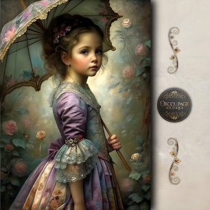 Victorian Girl with Floral Umbrella Decoupage Tissue Paper