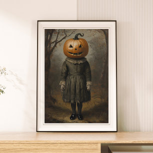 Victorian Girl With Pumpkin Head Halloween Wall Poster