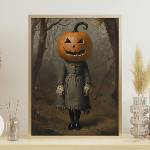 Victorian Girl With Pumpkin Head Halloween Wall Poster