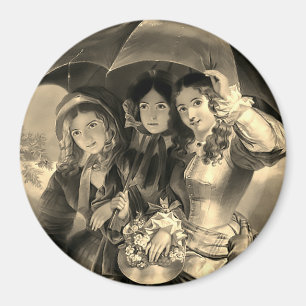 Victorian girls umbrella rainy day victorian lady magnet