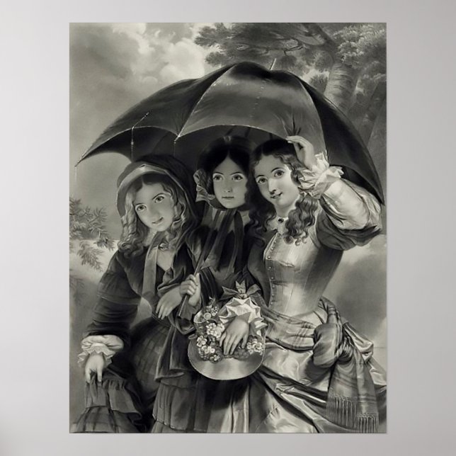 Victorian girls umbrella rainy day victorian lady poster (Front)