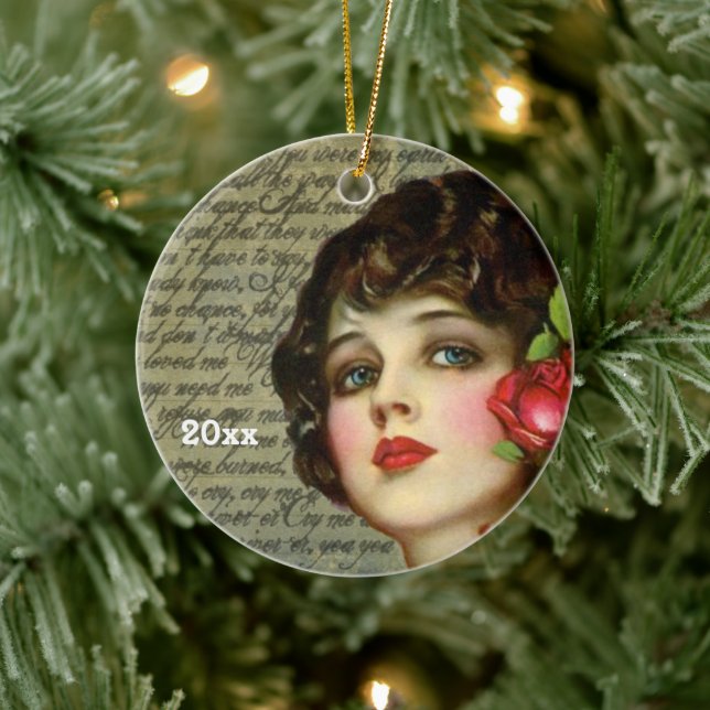 Victorian Glamour Girl w/ Red Rose Ceramic Tree Decoration (Tree)
