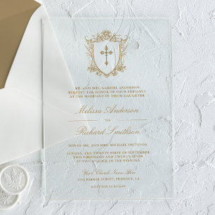 Victorian Gold Catholic Wedding Acrylic Invitations