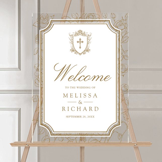 Victorian Gold Catholic Wedding Welcome Acrylic Sign (Creator Uploaded)