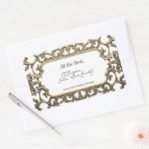 Victorian Gold Signature Author BookPlate Template Rectangular Sticker