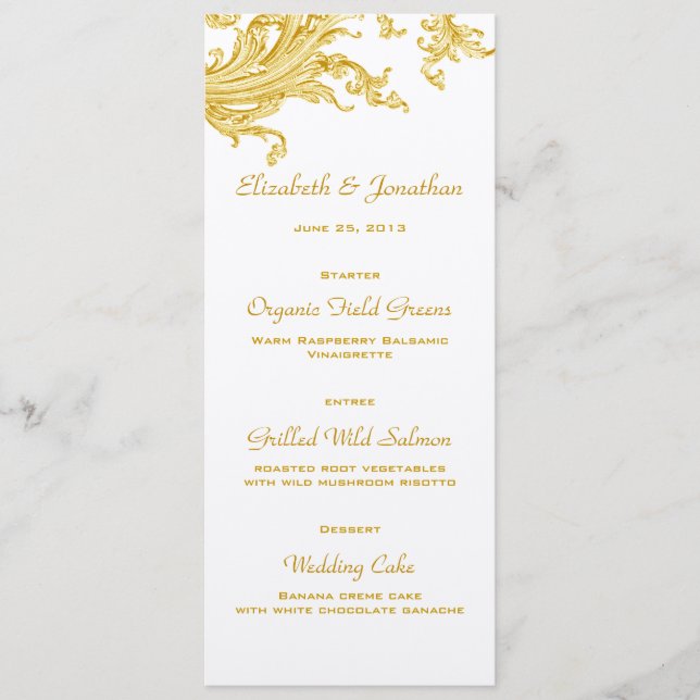 Victorian Gold Sweep Wedding Menu Card (Front)