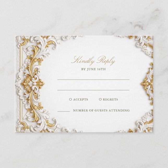 Victorian Gold & White Baroque Frame RSVP Enclosure Card (Front)