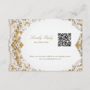 Victorian Gold & White Baroque RSVP with QR Code Enclosure Card
