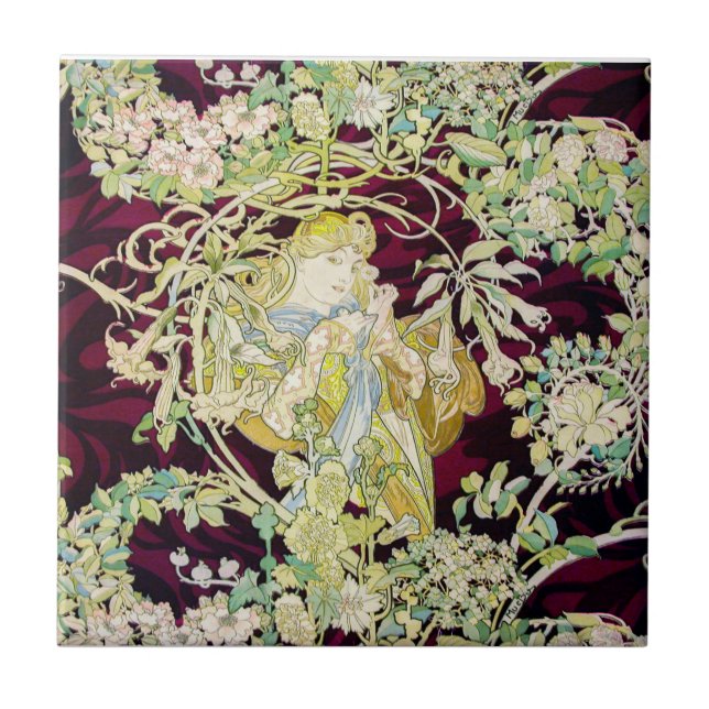 Victorian Gold Wine Sea-Green Tile (Front)