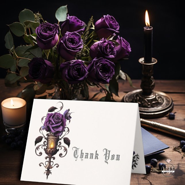 Victorian Goth Deep Amethyst Purple Rose Sconce  Thank You Card (Creator Uploaded)