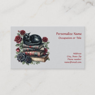 Victorian Gothic Black Cat Antique Books Roses Business Card