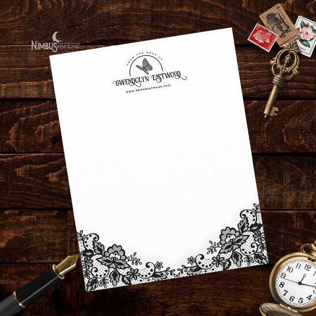 Victorian Gothic Black Lace & Butterfly Letterhead (Creator Uploaded)