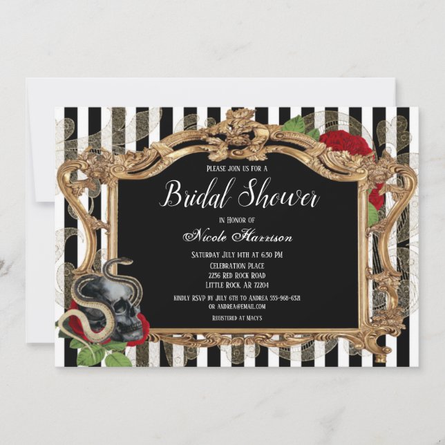 Victorian Gothic Black Stripe Bridal Shower Invitation (Front)