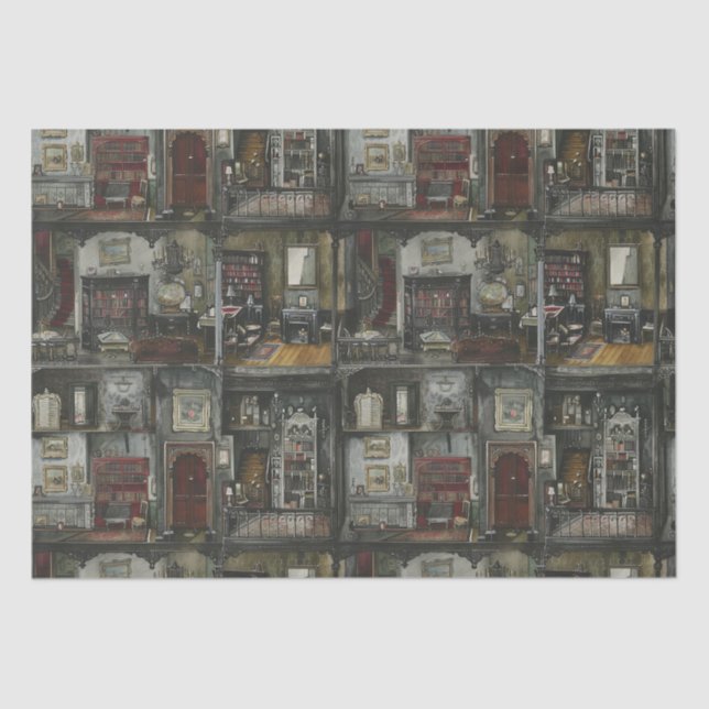 Victorian Gothic Dollshouse Dark Academia Tissue Paper (Front)