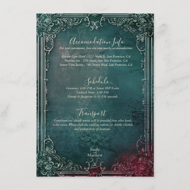 Victorian Gothic Elegance Wedding Enclosure Card (Front)