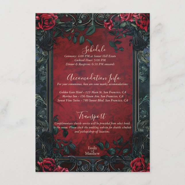 Victorian Gothic Elegance Wedding Enclosure Card (Front)