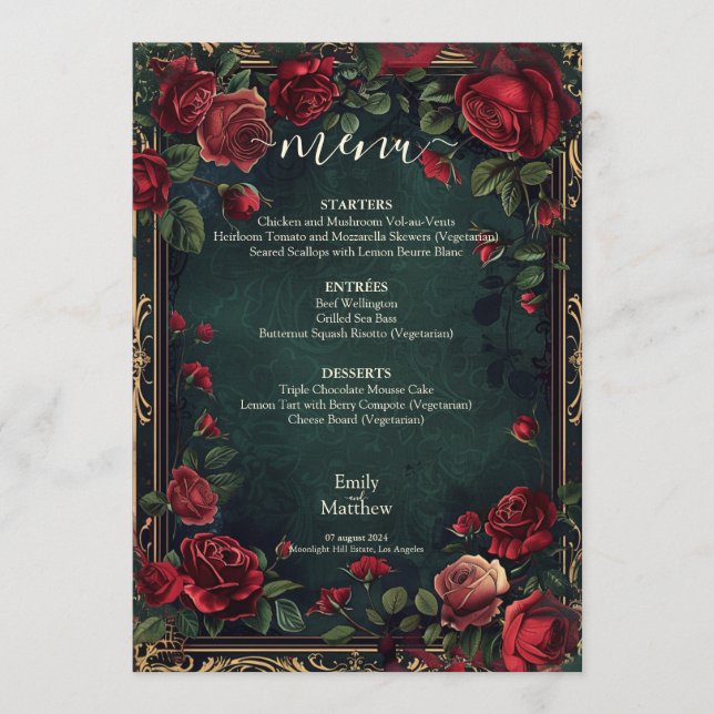 Victorian Gothic Elegance Wedding Menu (Front)