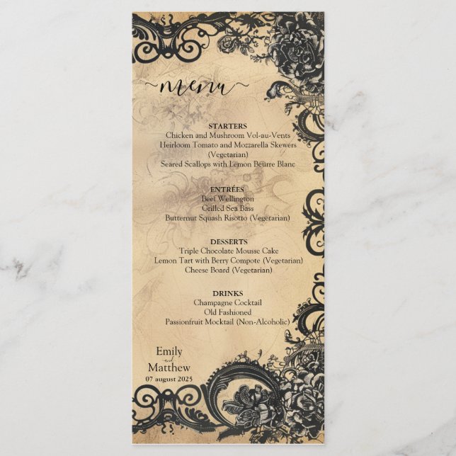 Victorian Gothic Elegance Wedding Menu (Front)