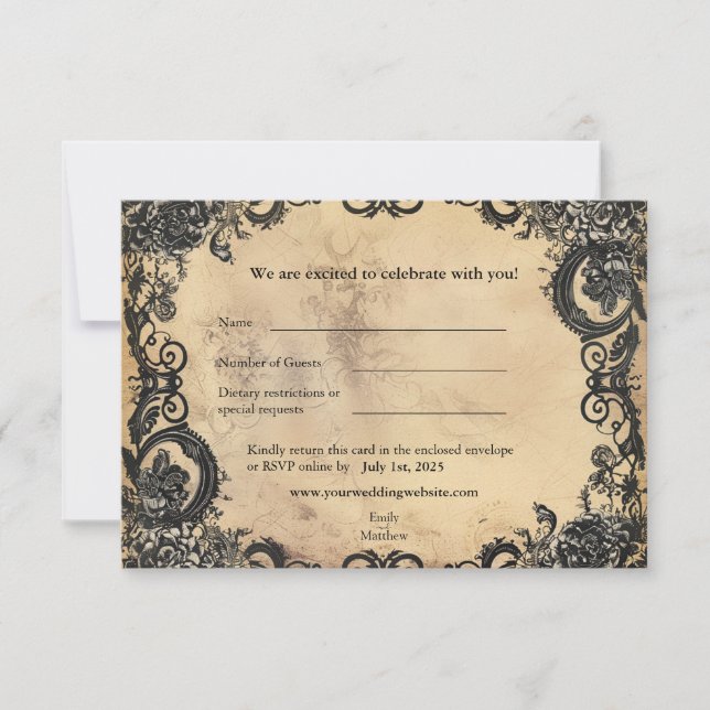 Victorian Gothic Elegance Wedding RSVP Card (Front)