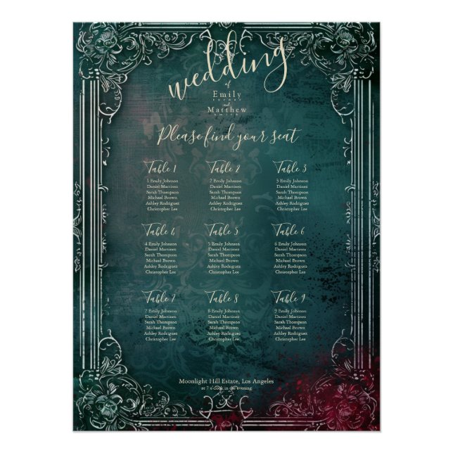 Victorian Gothic Elegance Wedding Seating Chart (Front)