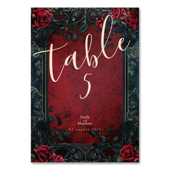 Victorian Gothic Elegance Wedding Table Number (Front)