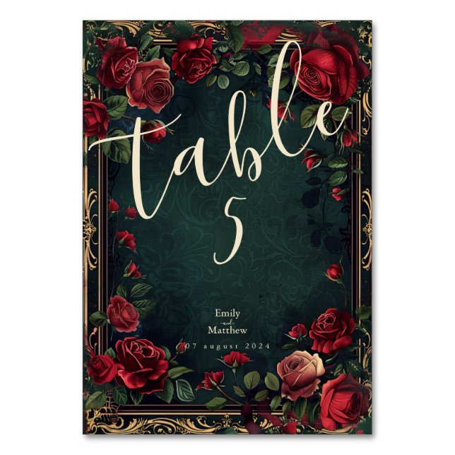 Victorian Gothic Elegance Wedding Table Number (Front)