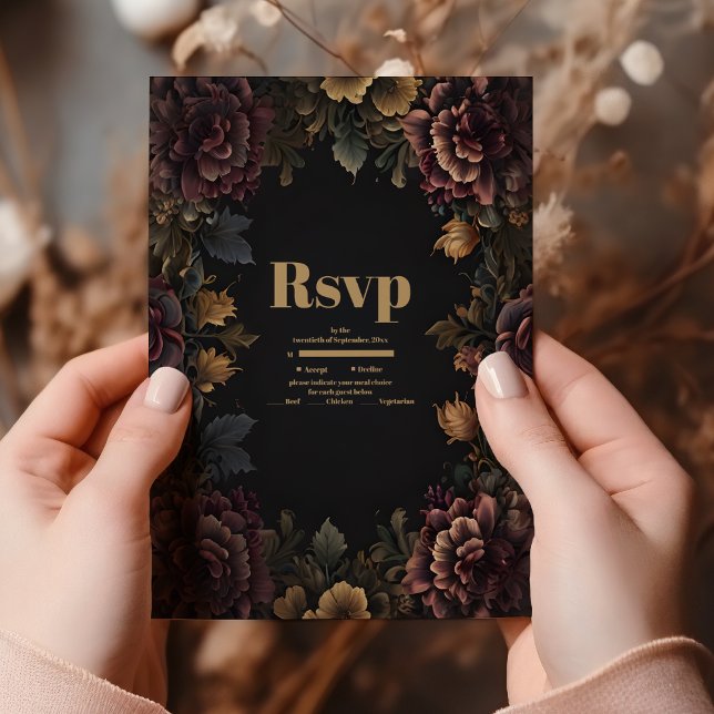 Victorian Gothic Floral Frame Wedding RSVP Card (Creator Uploaded)