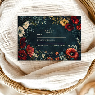 Victorian Gothic Floral Wedding RSVP Card