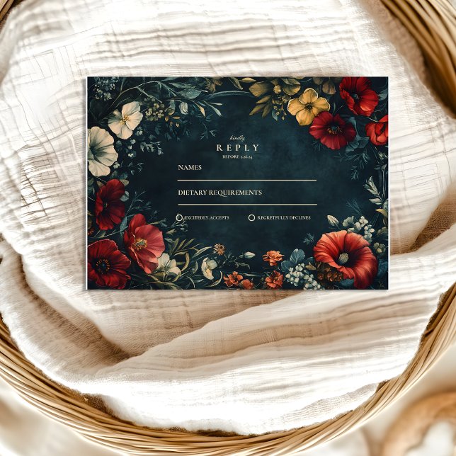 Victorian Gothic Floral Wedding RSVP Card (Creator Uploaded)