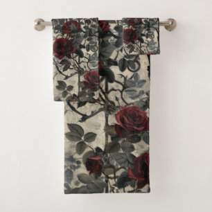 Victorian Gothic Garden Roses Pattern Bath Towel Set