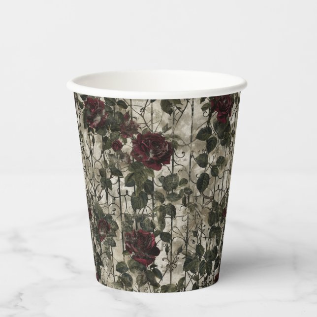 Victorian Gothic Garden Roses Pattern Paper Cups (Front)