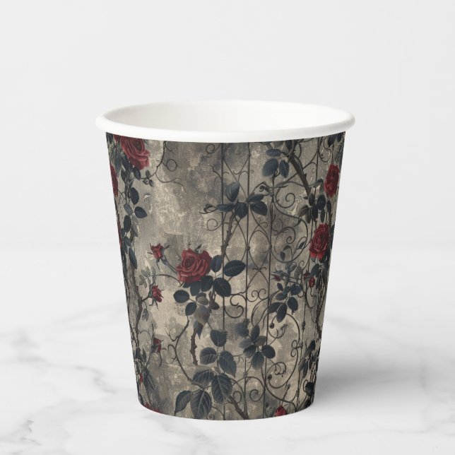 Victorian Gothic Garden Roses Pattern Paper Cups (Front)