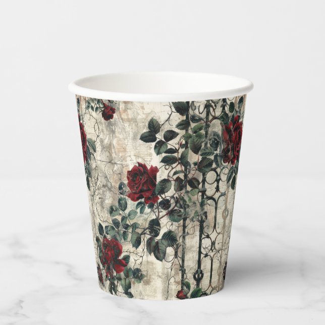 Victorian Gothic Garden Roses Pattern Paper Cups (Front)