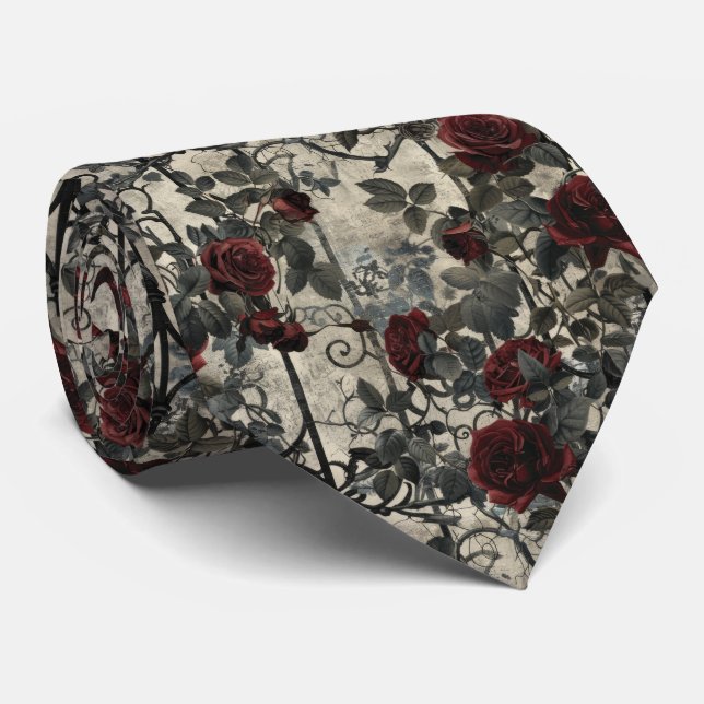Victorian Gothic Garden Roses Pattern Tie (Rolled)