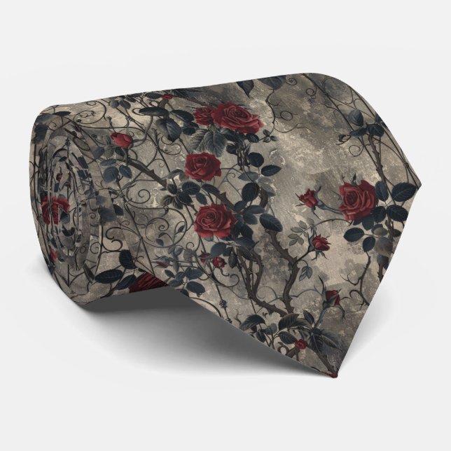 Victorian Gothic Garden Roses Pattern Tie (Rolled)