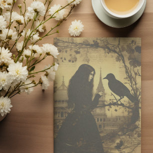 Victorian Gothic Girl Raven Decoupage Tissue Paper