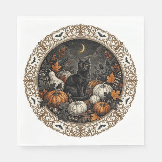 Victorian Gothic Halloween Black Cat Napkins