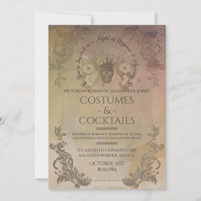 Victorian Gothic Halloween Costumes & Cocktails In Invitation (Front)
