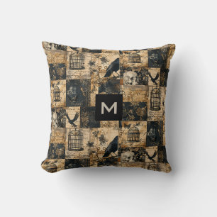 Victorian Gothic Halloween Monogrammed Patchwork Cushion