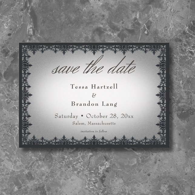 Victorian Gothic Iron Border White Wedding Save The Date (Victorian Gothic Iron Border White Wedding Save The Date)