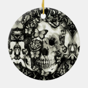 Victorian gothic lace skull pattern ceramic tree decoration