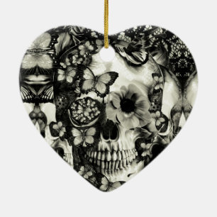 Victorian gothic lace skull pattern ceramic tree decoration