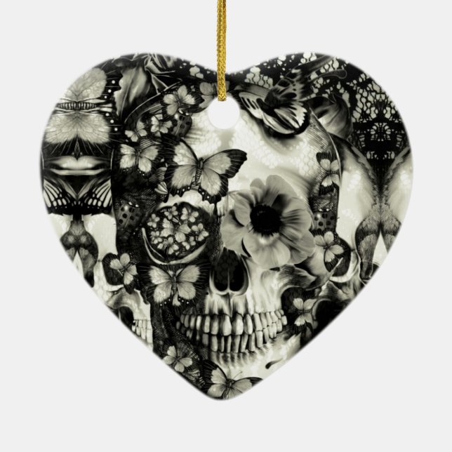 Victorian gothic lace skull pattern ceramic tree decoration (Back)