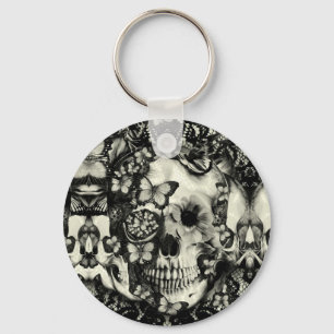 Victorian gothic lace skull pattern key ring