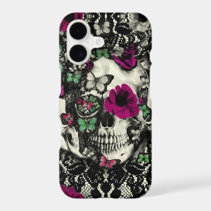 Victorian gothic lace skull with pink accents